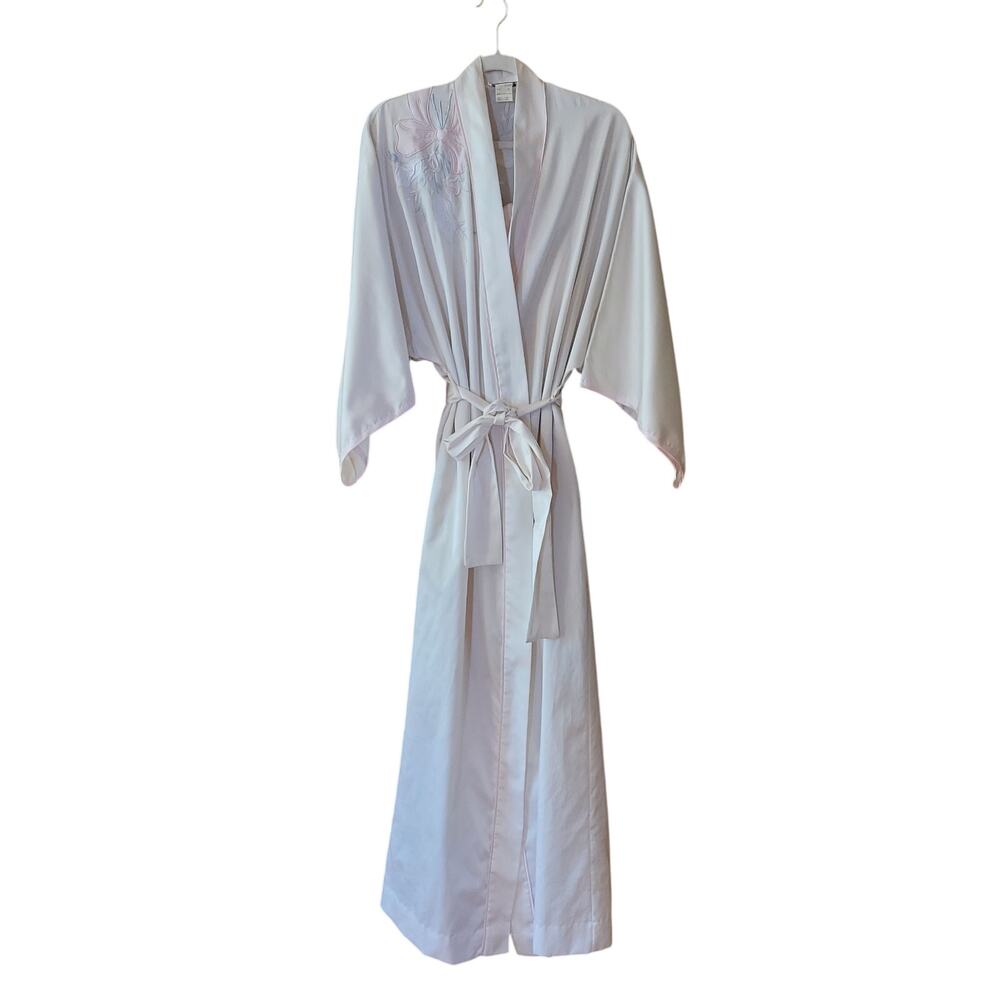 Natori Ivory Pink Bow Robe Nightgown Set Floral Embroidered Satin Bridal Lounge